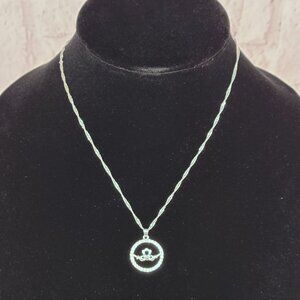 Glencara Irish Jewellery Claddagh Silver Silver Crystal Necklace Pendant NIB
